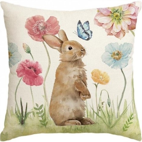 Lniana poszewka na poduszkę 45 x 45 cm motyw wiosenny Króliczek POD222