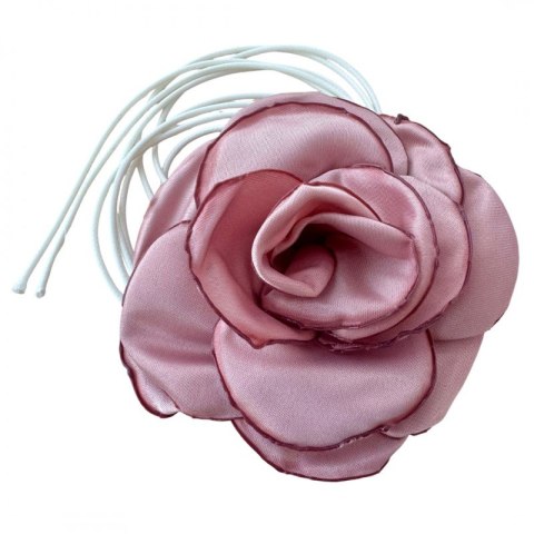 Naszyjnik choker XL ozdobny kwiat na szyję róża na rzemyku elegancka pudrowa N761R