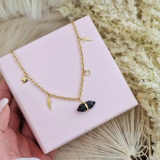 Naszyjnik stal szlachetna pozłacana 14k złotem kryształ górski NST1585CZ