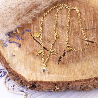 Naszyjnik stal szlachetna pozłacana 14k złotem kryształ górski NST1585