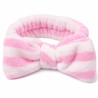 Opaska kosmetyczna do włosów KOKARDA różowo-biała, paski OPK18RB