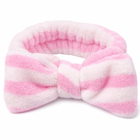 Opaska kosmetyczna do włosów KOKARDA różowo-biała, paski OPK18RB