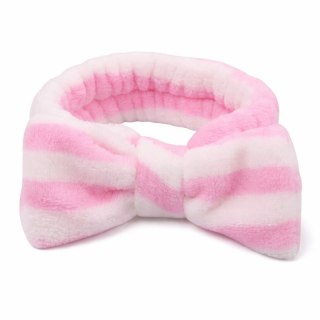 Opaska kosmetyczna do włosów KOKARDA różowo-biała, paski OPK18RB