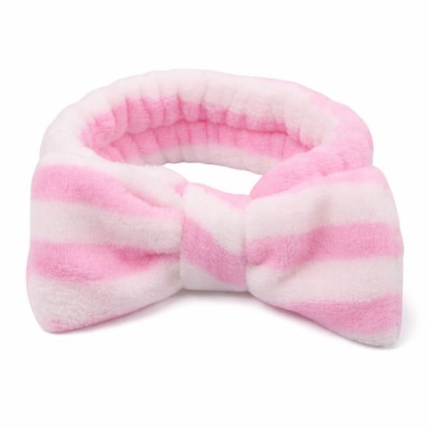 Opaska kosmetyczna do włosów KOKARDA różowo-biała, paski OPK18RB