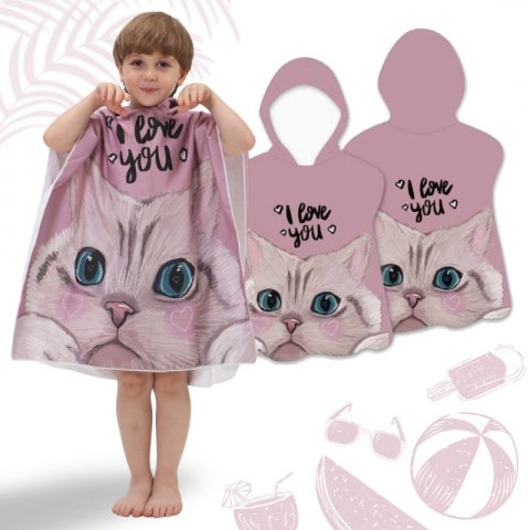 RĘCZNIK PLAŻOWY Peleryna dziecięca I LOVE YOU kotek 60 x 60cm PEL02WZ2