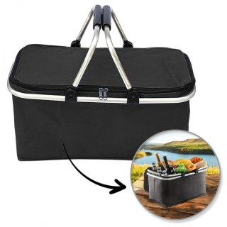 Składany kosz termiczny na zakupy, piknik czarny 47x27x23cm KP01CZ
