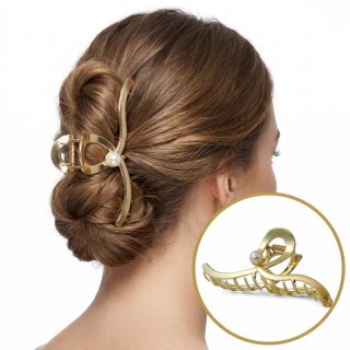 Spinka klamra do włosów XL metalowa złota z perłą 12,5 cm SP377