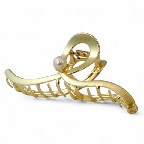 Spinka klamra do włosów XL metalowa złota z perłą 12,5 cm SP377
