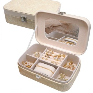 Szkatułka na biżuterię, etui, organizer, pudełko kremowa koronka PD157K