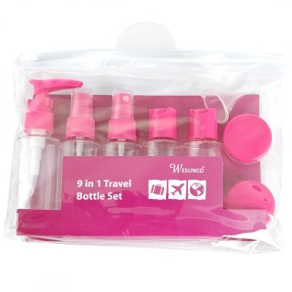 Zestaw pojemniczków i akcesoriów podróżnych 9w1 fuksja KS136F