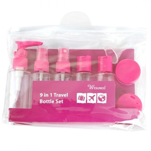 Zestaw pojemniczków i akcesoriów podróżnych 9w1 fuksja KS136F