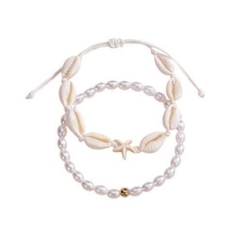 Bransoletka 2w1 na stopę MUSZELKI na sznurku, rozgwiazda PEREŁKI B544