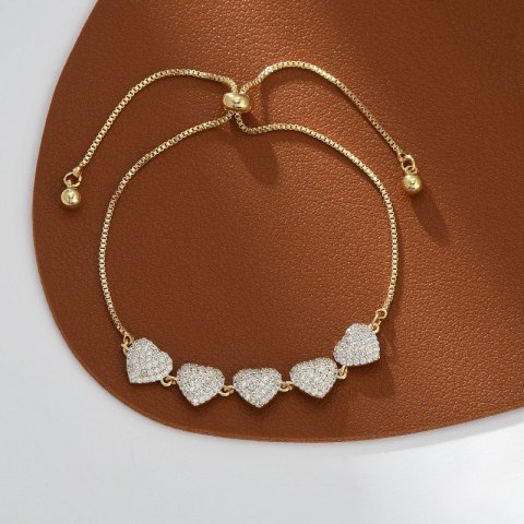 Bransoletka na rękę stal chirurgiczna pozłacana 14k złotem, SERCA cyrkonie BST1534