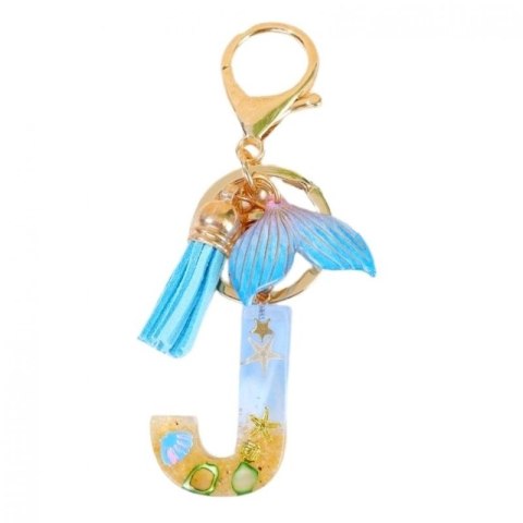 Brelok do kluczy LITERKA "J" , MORSKI, ogon syreny, muszelki, frędzle BRL353J