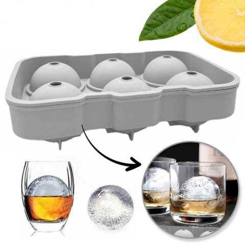 Foremki silikonowe do kostek lodów, na 6 dużych kulek lodu, szary FNL01