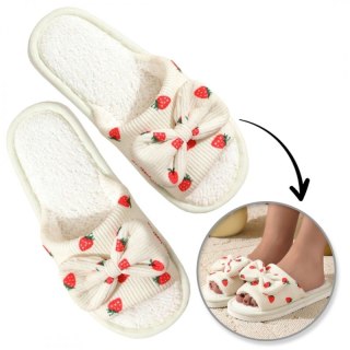Kapcie ocieplane z kokardą, TRUSKAWKI, antypoślizgowe PAN04R38, rozmiar 38
