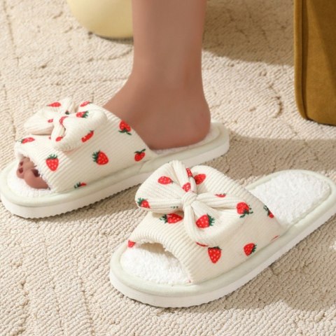 Kapcie ocieplane z kokardą, TRUSKAWKI, antypoślizgowe PAN04R38, rozmiar 38