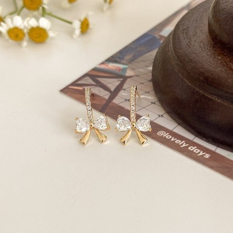 Kolczyki KOKARDKI ze stali szlachetnej pozłacanej 14k złotem, cyrkonie, sztyft srebro S925 KST3330