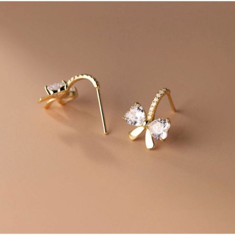 Kolczyki KOKARDKI ze stali szlachetnej pozłacanej 14k złotem, cyrkonie, sztyft srebro S925 KST3330