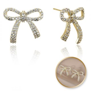 Kolczyki KOKARDKI ze stali szlachetnej pozłacanej 14k złotem z cyrkoniami, sztyft S925 KST3329