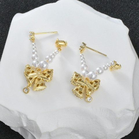 Kolczyki KOKARDY ze stali szlachetnej platerowane 14k złote, perły, sztyft S925 KST3342