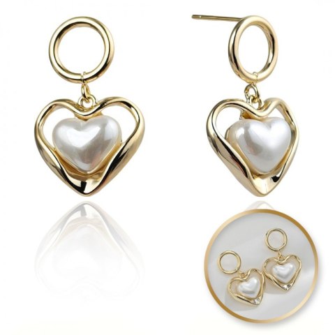 Kolczyki ze stali szlachetnej platerowane 14k złote, perły SERCA, sztyft srebro S925KST3341