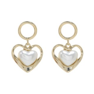 Kolczyki ze stali szlachetnej platerowane 14k złote, perły SERCA, sztyft srebro S925KST3341