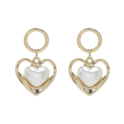 Kolczyki ze stali szlachetnej platerowane 14k złote, perły SERCA, sztyft srebro S925KST3341