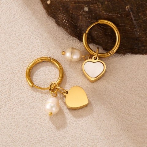 Kolczyki ze stali szlachetnej pozłacanej 14k złotem, SERCE, PERŁA KST3319