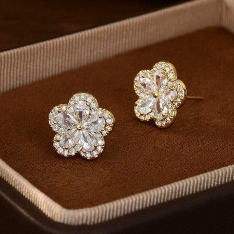 Kolczyki ze stali szlachetnej pozłacanej 14k złotem, cyrkonie, sztyft srebro S925 KST3338