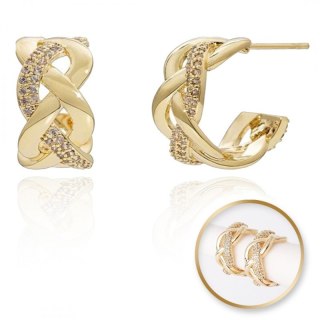 Kolczyki ze stali szlachetnej pozłacanej 14k złotem z cyrkoniami, sztyft srebro S925 KST3327