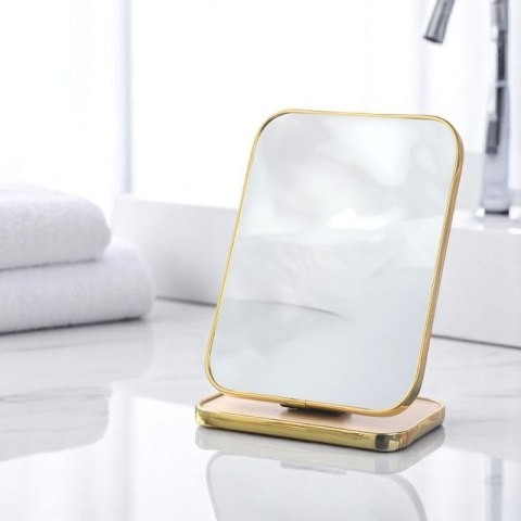 Lusterko kosmetyczne stojące drewniane, prostokątne, złota ramka 15 x 20cm L19