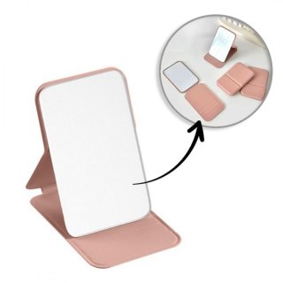 Lusterko kosmetyczne z ekoskóry, otwierane, stojące, do torebki różowe L17R