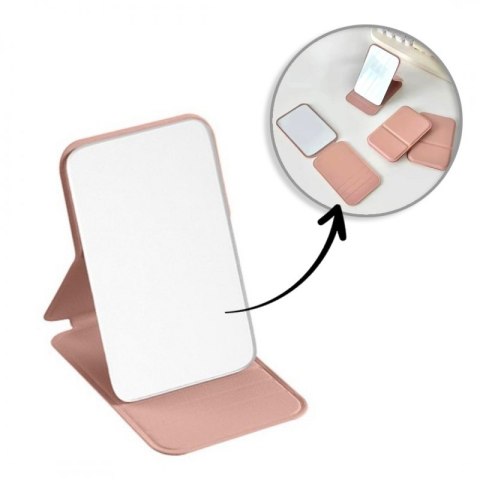 Lusterko kosmetyczne z ekoskóry, otwierane, stojące, do torebki różowe L17R