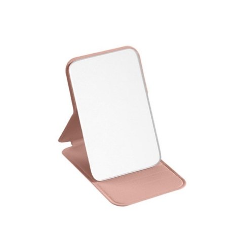 Lusterko kosmetyczne z ekoskóry, otwierane, stojące, do torebki różowe L17R