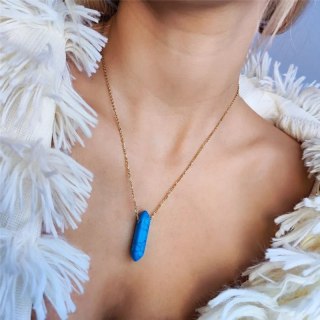 Naszyjnik Kryształ Górski stal szlachetna pozłacana 14k złotem NST1578