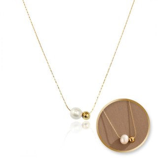 Naszyjnik stal szlachetna pozłacana 14k złotem, elegancki, KULKA, PERŁA NST2153