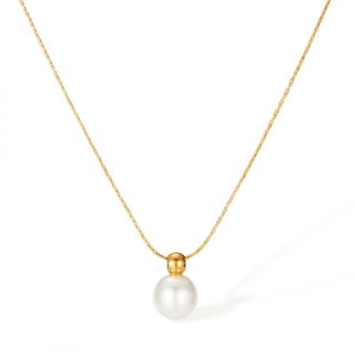 Naszyjnik stal szlachetna pozłacana 14k złotem, elegancki, PERŁA NST2147