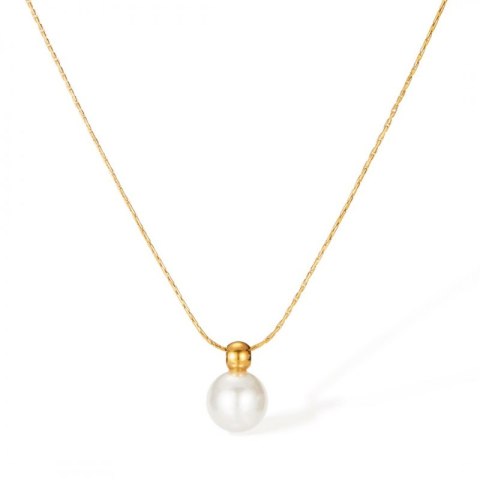 Naszyjnik stal szlachetna pozłacana 14k złotem, elegancki, PERŁA NST2147