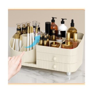 Organizer na pędzle, kosmetyki, obrotowy z szufladkami, kremowy 31 x 14,5 x 11,6 cm CB66