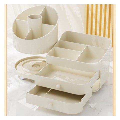 Organizer na pędzle, kosmetyki, obrotowy z szufladkami, kremowy 31 x 14,5 x 11,6 cm CB66