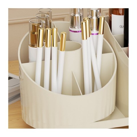 Organizer na pędzle, kosmetyki, obrotowy z szufladkami, kremowy 31 x 14,5 x 11,6 cm CB66