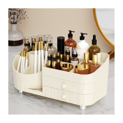 Organizer na pędzle, kosmetyki, obrotowy z szufladkami, kremowy 31 x 14,5 x 11,6 cm CB66