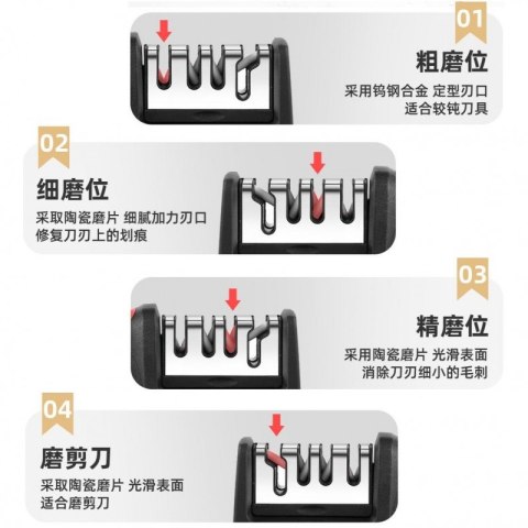 Ostrzałka do noży kuchennych i nożyczek, trójfazowa osełka czaro-czerwona KU01