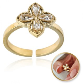 Pierścionek stal chirurgiczna platerowana złotem regulowany cyrkonie PST949