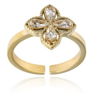 Pierścionek stal chirurgiczna platerowana złotem regulowany cyrkonie PST949