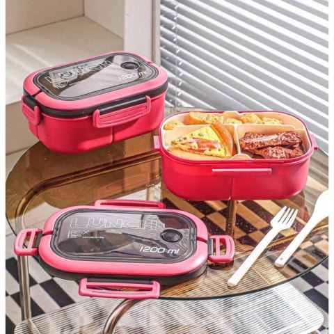 Śniadaniówka LUNCH BOX ze sztućcami 21 x 14,5 x 8cm fuksja PJM44F