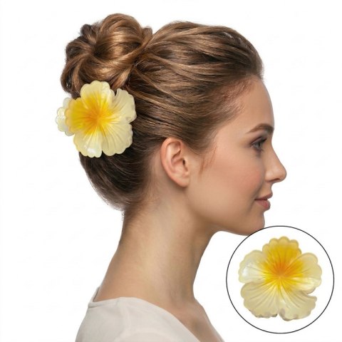 Spinka do włosów klamra XL kwiat HIBISKUS OMBRE żółta 7,5 x 7,5cm SP385