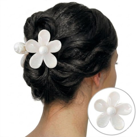 Spinka do włosów klamra XL kwiat Marmurek biały 7,5 x 8cm SP379B