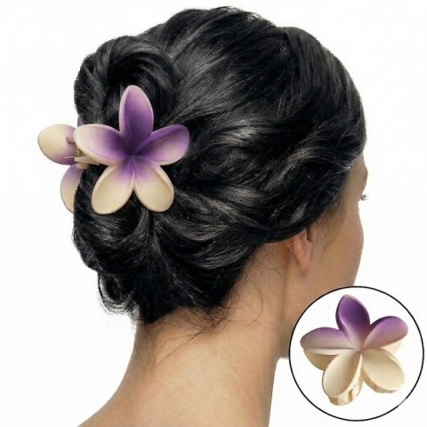 Spinka do włosów klamra XL kwiat OMBRE matowy kremowy z fioletem 7,5 x 8cm SP402